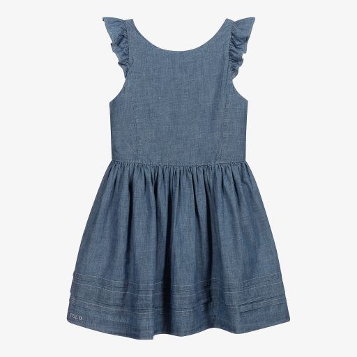 Polo Ralph Lauren-Blaues Teen Chambray-Rüschenkleid | Childrensalon Outlet