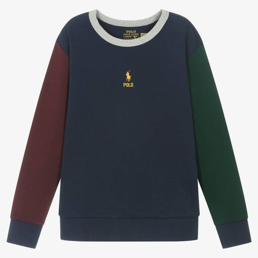 Ralph Lauren-Teen Boys Blue Cotton Colourblock Sweatshirt | Childrensalon Outlet