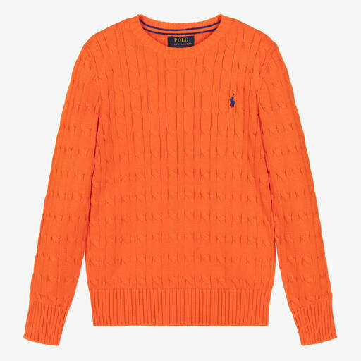 Ralph Lauren-Teen Boys Orange Cable Knit Sweater | Childrensalon Outlet