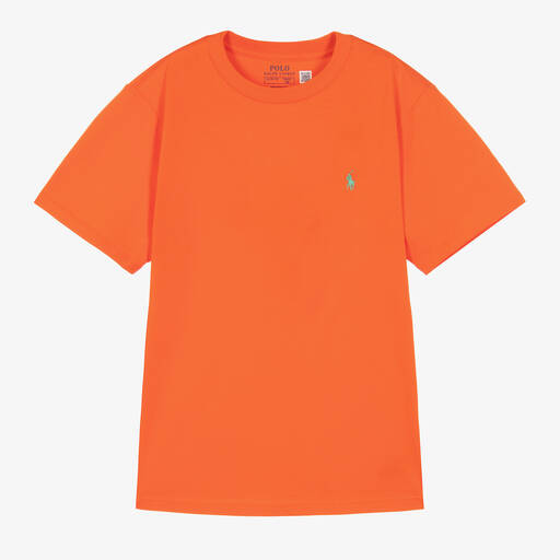 Ralph Lauren-تيشيرت تينز ولادي قطن لون برتقالي | Childrensalon Outlet