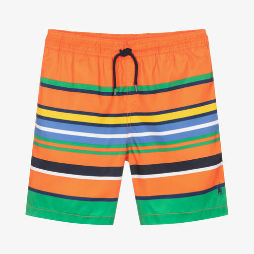 Polo Ralph Lauren-Teen Boys Orange Stripe Swim Shorts | Childrensalon Outlet