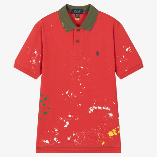 Ralph Lauren-Teen Boys Red Cotton Paint Splatter Polo Shirt | Childrensalon Outlet