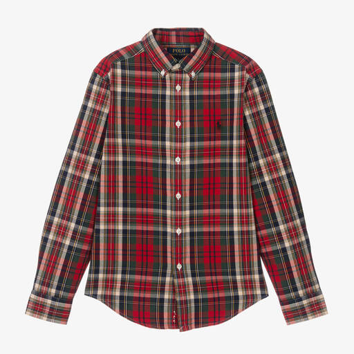 Ralph Lauren-Teen Boys Red & Green Cotton Tartan Shirt | Childrensalon Outlet