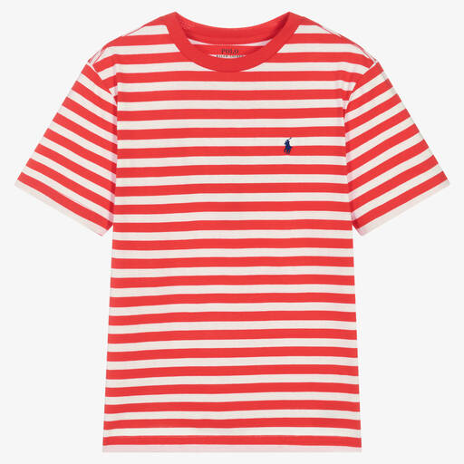 Ralph Lauren-Teen Boys Red Striped Cotton Logo T-Shirt | Childrensalon Outlet
