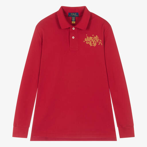 Ralph Lauren-Teen Boys Red Triple Pony Polo Shirt | Childrensalon Outlet