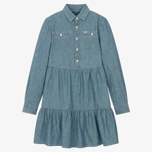 Ralph Lauren-Голубое платье-рубашка из шамбре | Childrensalon Outlet