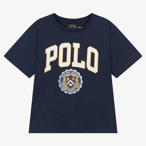 Ralph Lauren-Blaues College-Baumwoll-T-Shirt | Childrensalon Outlet