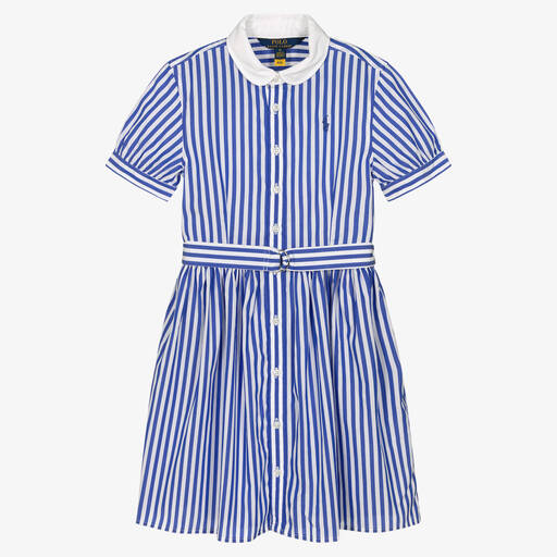 Polo Ralph Lauren-Teen Girls Blue & White Striped Cotton Dress | Childrensalon Outlet