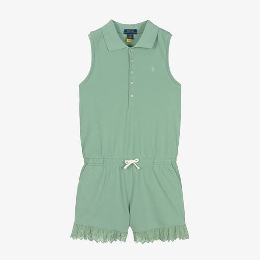 Polo Ralph Lauren-بلاي سوت تينز بناتي قطن بيكيه لون أخضر | Childrensalon Outlet