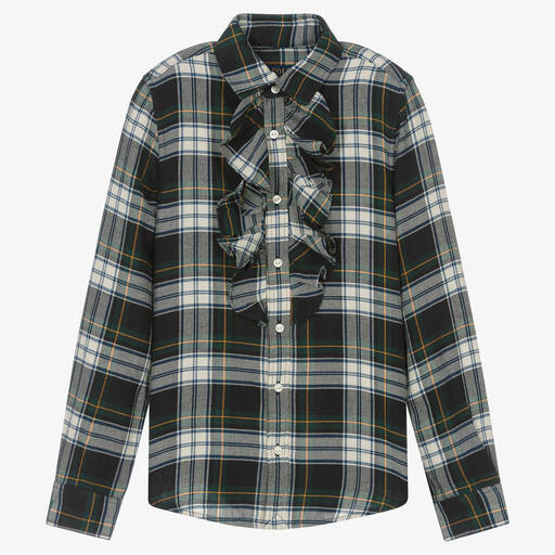 Ralph Lauren-بلوز قطن تويل تارتان لون أخضر تينز بناتي | Childrensalon Outlet