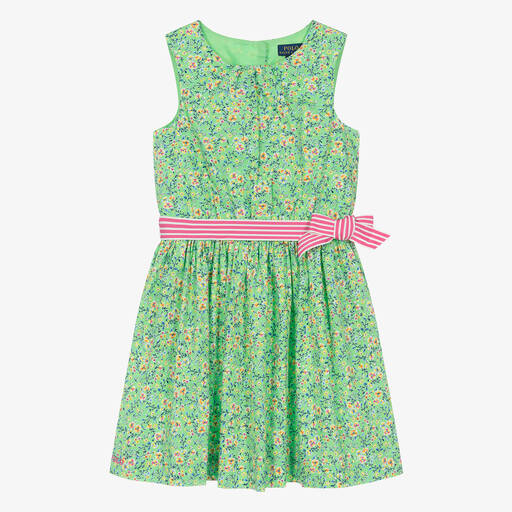 Ralph Lauren-Teen Girls Green Floral Cotton Dress | Childrensalon Outlet