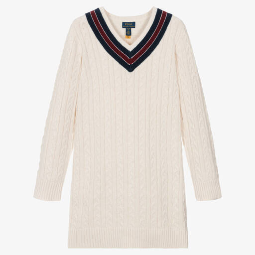 Ralph Lauren-Teen Girls Ivory Cotton Cable-Knit Dress | Childrensalon Outlet