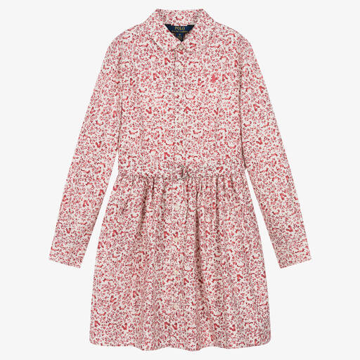 Ralph Lauren-فستان بطبعة ورود قطن لون زهري تينز بناتي  | Childrensalon Outlet