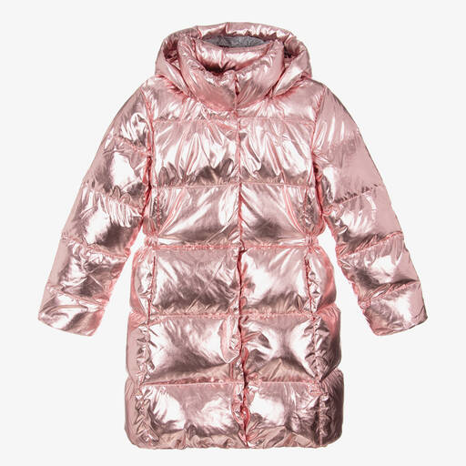 Ralph Lauren-معطف بافر مبطن بريش لون روز ذهبي متاليك | Childrensalon Outlet