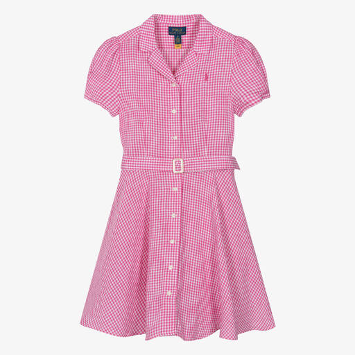 Ralph Lauren-Teen Girls Pink Gingham Linen Dress | Childrensalon Outlet