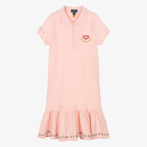 Polo Ralph Lauren-فستان تينز بناتي قطن بيكيه لون زهري | Childrensalon Outlet
