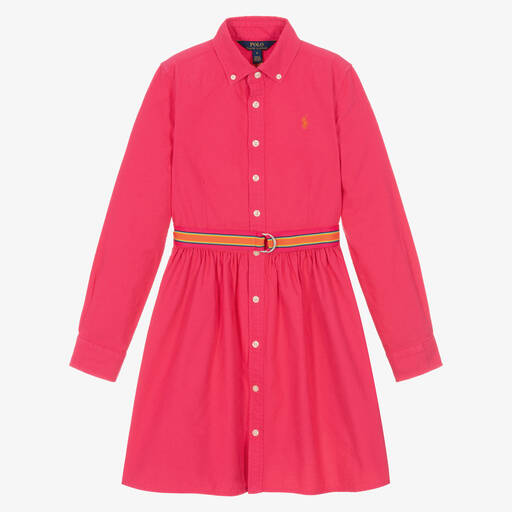 Ralph Lauren-Розовое платье-рубашка из хлопка оксфорд | Childrensalon Outlet