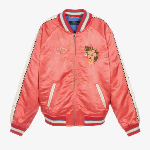 Ralph Lauren-Teen Girls Pink Satin Baseball Jacket | Childrensalon Outlet