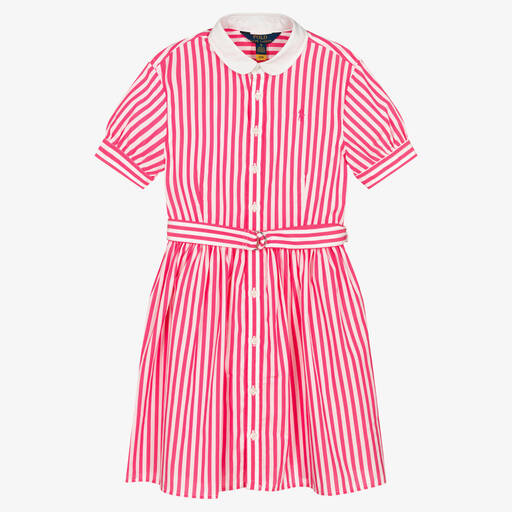 Polo Ralph Lauren-Teen Girls Pink & White Striped Cotton Dress | Childrensalon Outlet