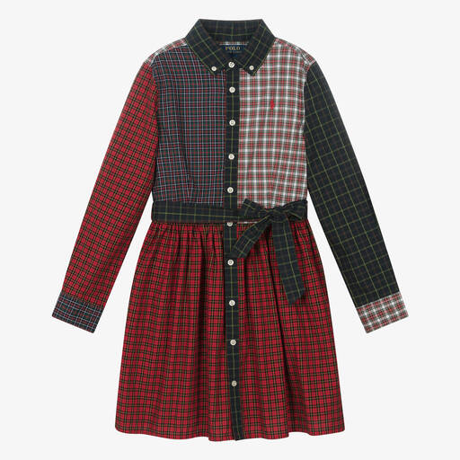 Ralph Lauren-فستان تينز بناتي تارتان قطن لون أحمر وأزرق | Childrensalon Outlet