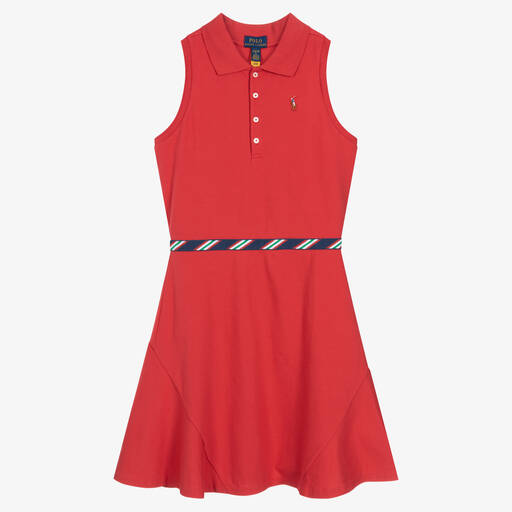 Polo Ralph Lauren-Teen Girls Red Cotton Piqué Polo Dress | Childrensalon Outlet