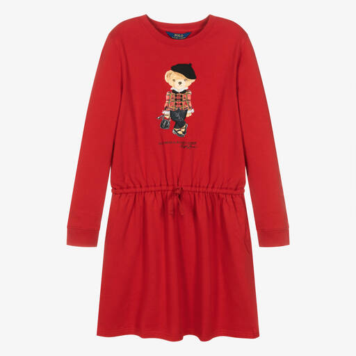Ralph Lauren-Teen Girls Red Cotton Polo Bear Dress | Childrensalon Outlet