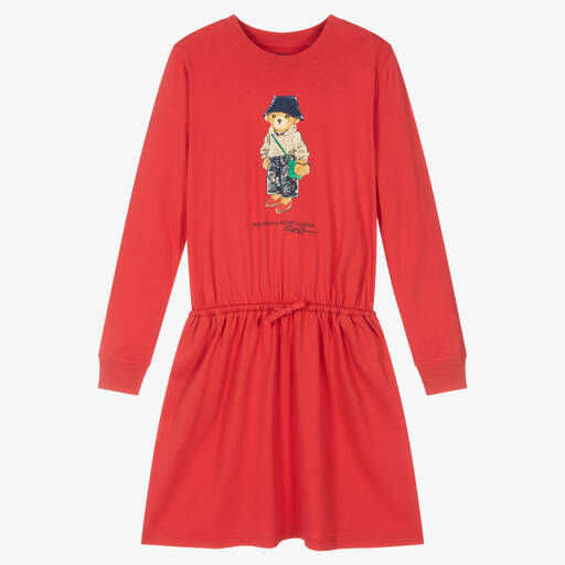 Ralph Lauren-فستان تينز بناتي قطن جيرسي لون أحمر | Childrensalon Outlet