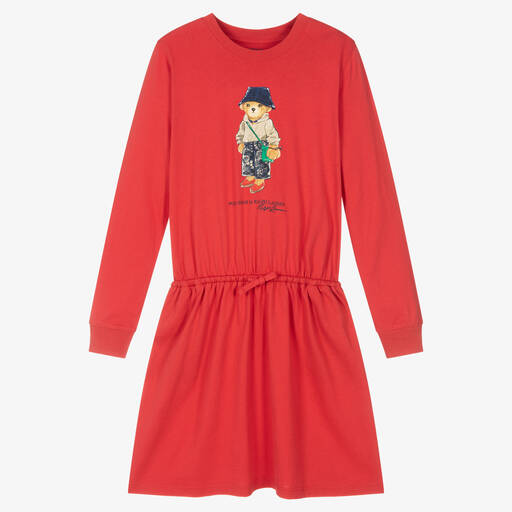 Ralph Lauren-Rotes Teen Polo Bear Jerseykleid | Childrensalon Outlet