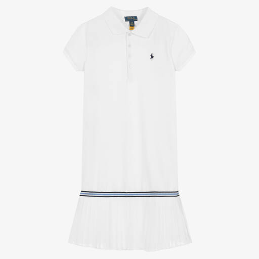 Polo Ralph Lauren-فستان بولو تينز بناتي قطن بيكيه لون أبيض | Childrensalon Outlet