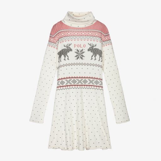 Polo Ralph Lauren-Teen Ivory Roll Neck Dress | Childrensalon Outlet