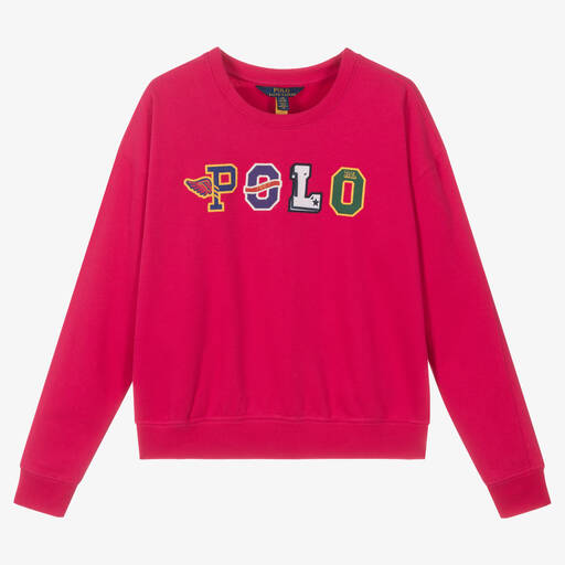 Polo Ralph Lauren-سويتشيرت تينز بناتي قطن جيرسي لون زهري فوشيا | Childrensalon Outlet