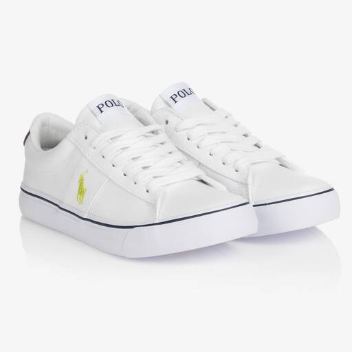 Polo Ralph Lauren-White Canvas Low-Top Logo Trainers | Childrensalon Outlet