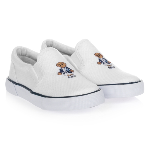 Polo Ralph Lauren-Weiße Slipper-Sneaker aus Canvas | Childrensalon Outlet