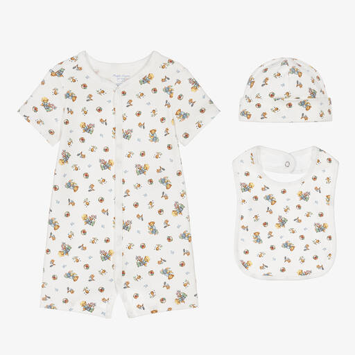 Ralph Lauren-White Cotton Polo Bear Babysuit Gift Set | Childrensalon Outlet