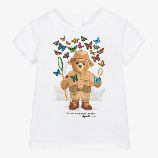 Ralph Lauren-White Cotton Polo Bear T-Shirt | Childrensalon Outlet
