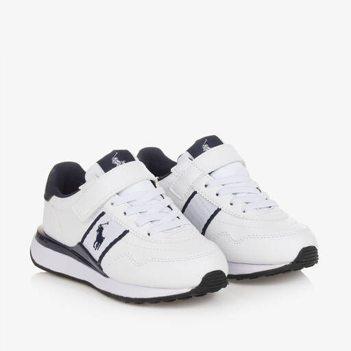 Ralph Lauren-White Faux Leather Velcro Trainers | Childrensalon Outlet