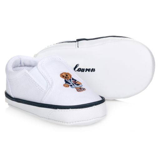Ralph Lauren-White Polo Bear Baby Shoes | Childrensalon Outlet