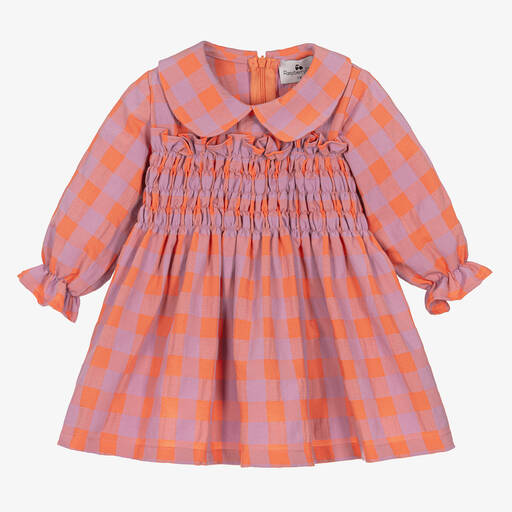 RaspberryPlum-فستان مزيج قطن لون برتقالي وبنفسجي للمولودات | Childrensalon Outlet