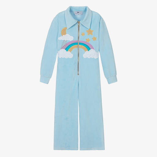 RaspberryPlum-Girls Blue Velour Rainbow Jumpsuit | Childrensalon Outlet