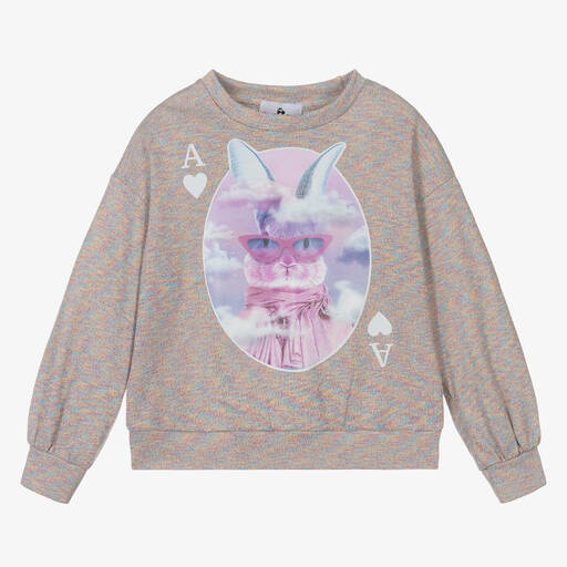 RaspberryPlum-Серый свитшот из меланжевого люрекса с кроликом | Childrensalon Outlet