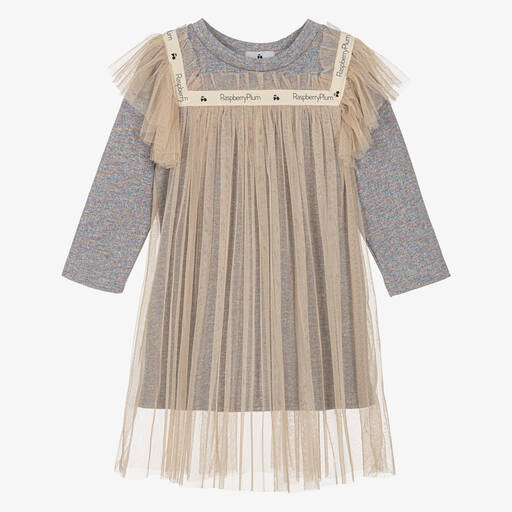 RaspberryPlum-Серое платье из меланжевого люрекса и тюля | Childrensalon Outlet