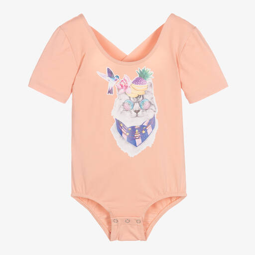 RaspberryPlum-Body imprimé chat en coton rose fille  | Childrensalon Outlet