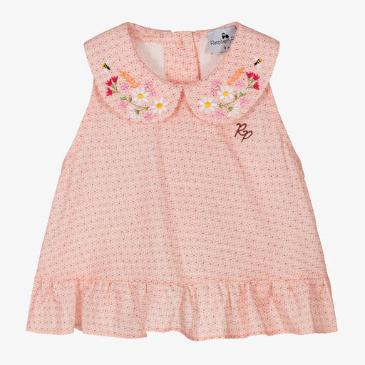 RaspberryPlum-Girls Pink Cotton Embroidered Blouse | Childrensalon Outlet