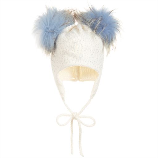 Regina-Girls Ivory Wool Pom-Pom Hat | Childrensalon Outlet
