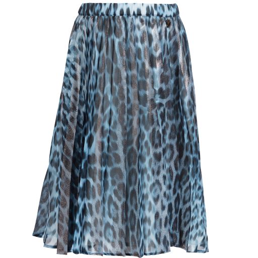 Roberto Cavalli-Blue Leopard Print Pleated Skirt | Childrensalon Outlet