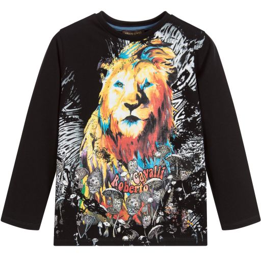 Roberto Cavalli-Boys Black Lion T-Shirt  | Childrensalon Outlet