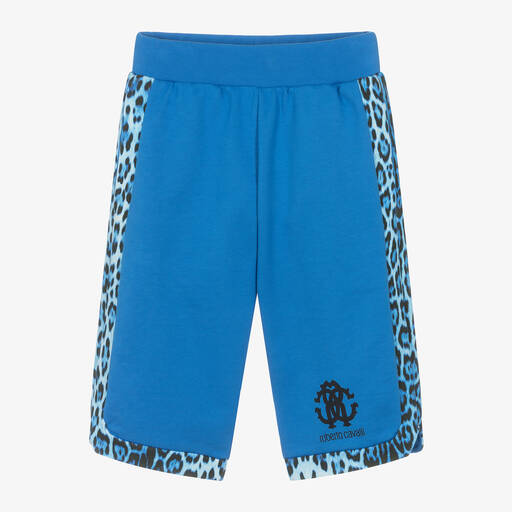 Roberto Cavalli-Boys Blue Cotton Jaguar Monogram Shorts | Childrensalon Outlet