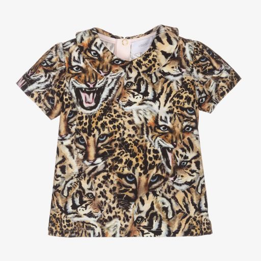 Roberto Cavalli-Girls Beige & Black Cotton Top | Childrensalon Outlet