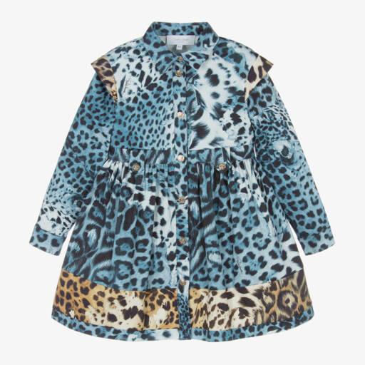 Roberto Cavalli-Girls Blue Jaguar Pattern Dress | Childrensalon Outlet