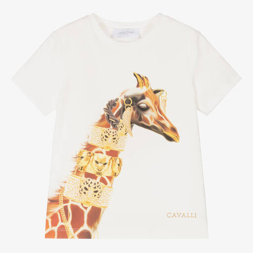 Roberto Cavalli-Elfenbeinfarbenes Giraffen-T-Shirt (M) | Childrensalon Outlet